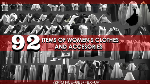 92 women's clothing and accesories(zprj file+obj+fbx+uv)