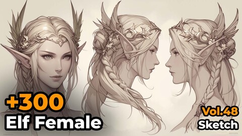 +300 Elf Female Sketch Reference(4k)