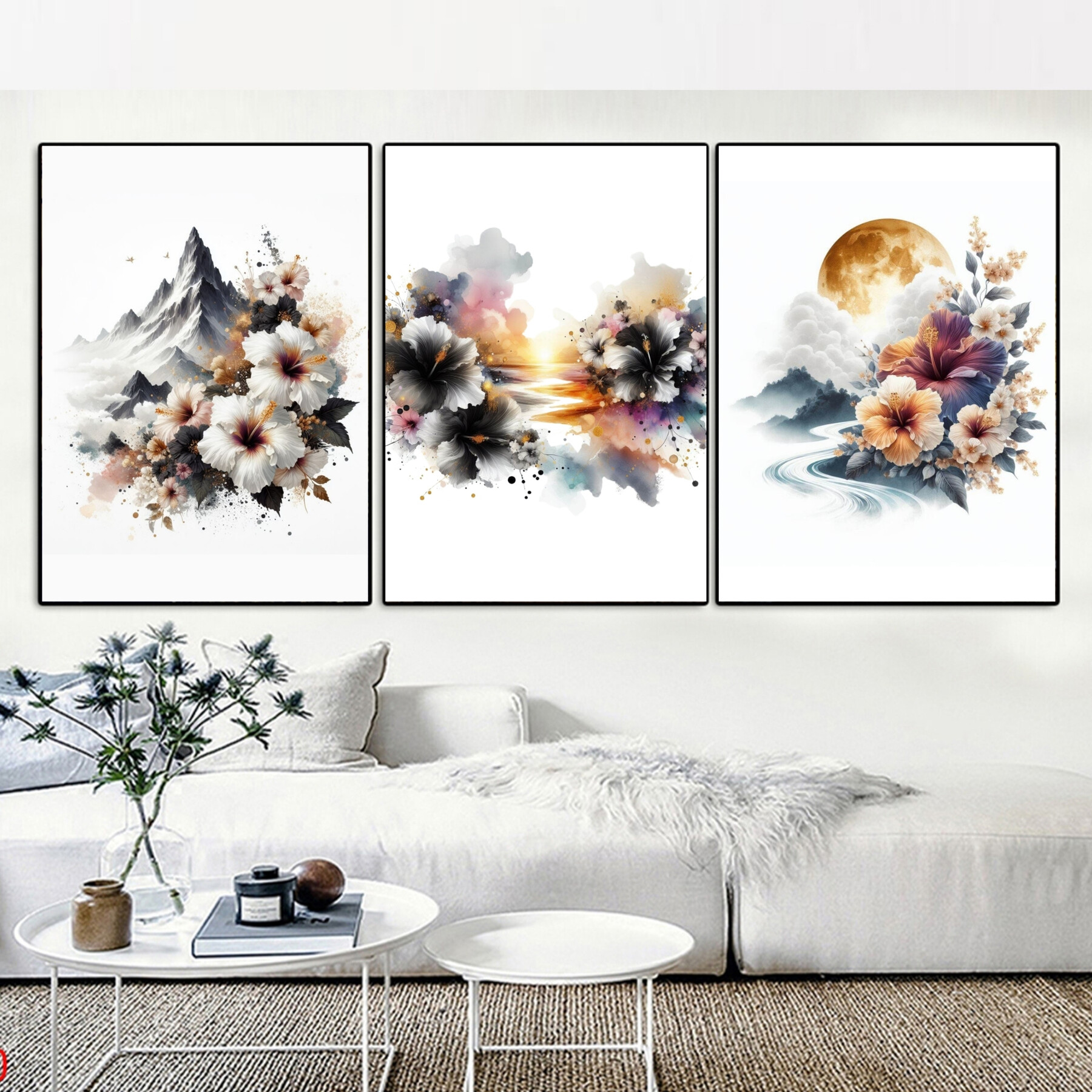 ArtStation - Hibiscus Flowers Art, Printable Watercolor 3 Set of ...