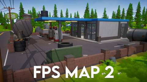 Stylized Low Poly FPS Map 2 - Gas Station