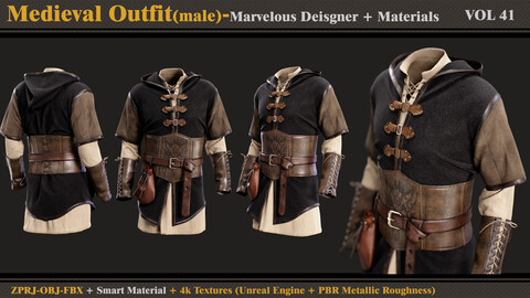 Medieval Outfit-MALE- MD/Clo3d + Smart Material + 4K Textures + OBJ + FBX (vol 41)