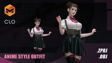 Female outfit / Anime Style / Marvelous Designer Project + OBJ