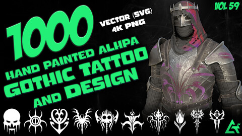 1000 Hand Painted Alpha Gothic Tattoo and Design (MEGA Pack) - Vol 59