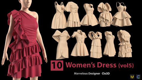 10 Women's Dress (vol5) + Zprj +Obj + Fbx