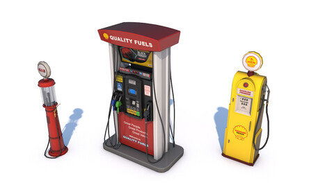 3 Fuel Gas Pump Station - Game Ready Low Poly 3D Model Download