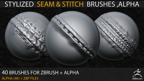 40 Stylized Seam & Stitch Brushes & Alpha (Tileable 4k-16bit) _Vol.02