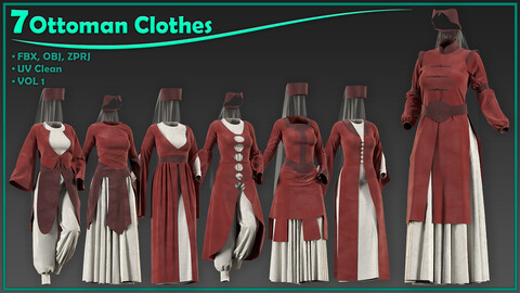 7 female ottoman clothes/ zprj+obj+fbx/ clo3d, marvelous designer/outfit