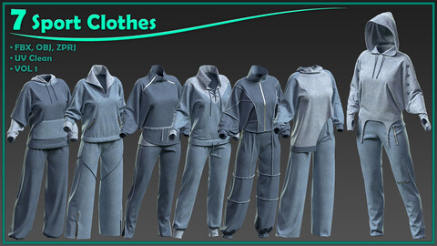 7 female sport clothes/ zprj+obj+fbx/ clo3d, marvelous designer/ hoodies & pants