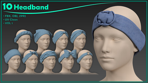 10 female headband/ zprj+obj+fbx/ clo3d, marvelous designer/