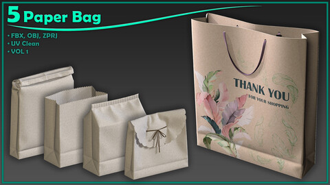 5 paper bag/ zprj+obj+fbx/ clo3d, marvelous designer