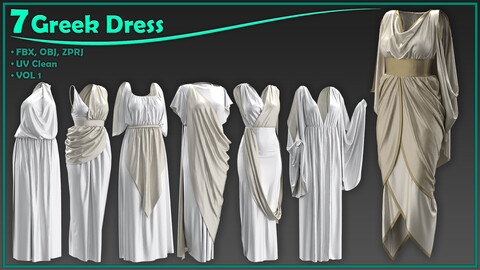 7 female Greek dress/ zprj+obj+fbx/ clo3d, marvelous designer/outfit