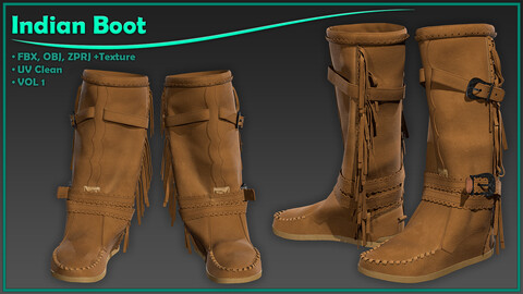 female indian boot with texture/ zprj+obj+fbx/ clo3d, marvelous designer