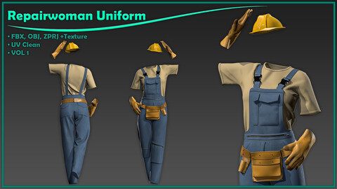 repair woman uniform with texture/ zprj+obj+fbx+4K PBR/ clo3d, marvelous designer