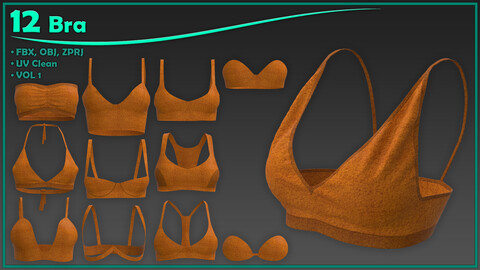 12 bra/ zprj+obj+fbx/ clo3d, marvelous designer