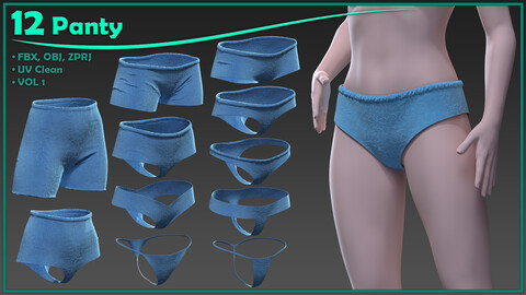 12 female panty/ zprj+obj+fbx/ clo3d, marvelous designer