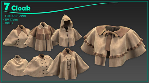 7 female cloak/ zprj+obj+fbx/ clo3d, marvelous designer