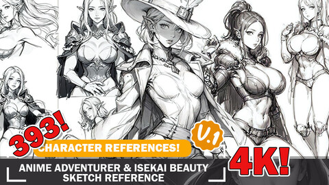 393 Various Anime Adventurer Isekai beauty Sketch Pose Characters Reference and Designs Reference Art V1 4K