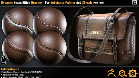 Dynamic Seam/Stitch Brushes - For Substance Painter And Zbrush (Path Tool)