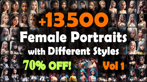 13500 Female Portraits with Different Styles Reference Pack | SUPER MEGA Bundle | 4K | v.1