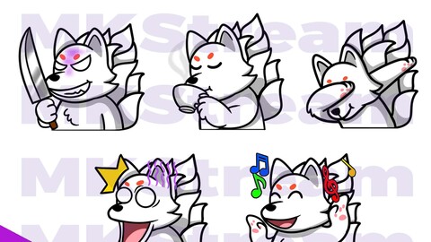 Twitch emotes kyubi fox sip, knife, dab, shock & dance pack