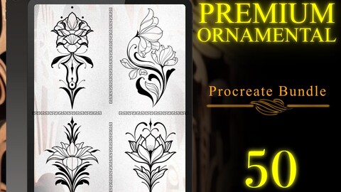 Premium Ornamental tattoo designs for Procreate | Procreate tattoo | Procreate stamps | Tattoo stencil | Procreate stencil | Tattoo bundle