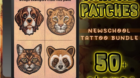 Procreate Animal Patches tattoo bundle | Procreate tattoo | Procreate stamps | Tattoo flash | Tattoo design | Procreate bundle