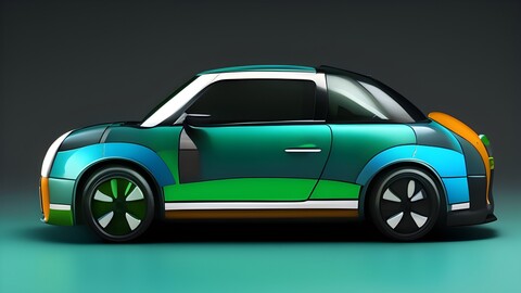 a green car with a green roof sits on a green surface.