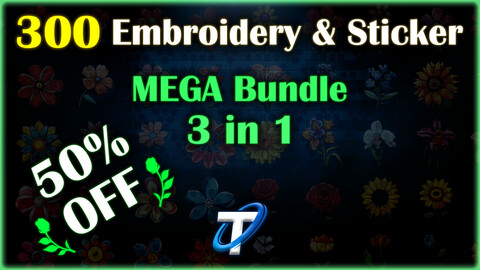 300 Embroidery & Sticker - Cartoon / Celestial Body / Flower and Leaf (MEGA Bundle)