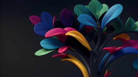 colorful flowers on a tree with a black background