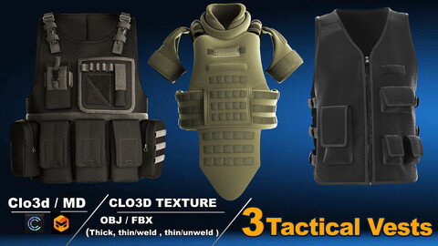 3 women tactical vests / marvelous designer / clo3d / OBJ / FBX