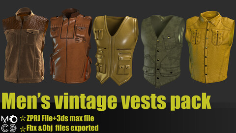 Men's Vintage vest pack(Fbx,Obj,Zprj,Uv)