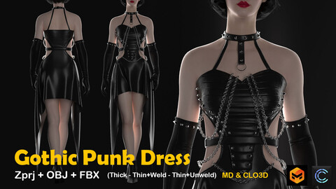 Gothic Punk Black Dress . MD Projects + OBJ + FBX