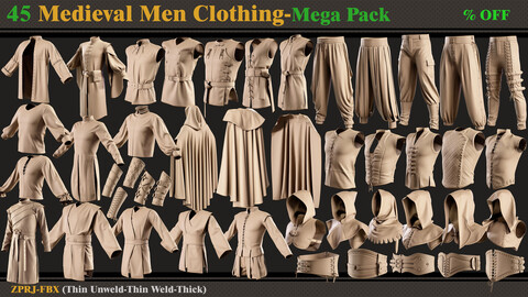 45 Medieval Men Clothing-MEGA PACK(zprj-fbx)- VOL 3