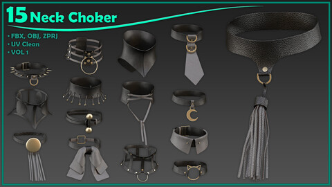 15 female neck choker/ zprj+obj+fbx/ clo3d, marvelous designer/vol1