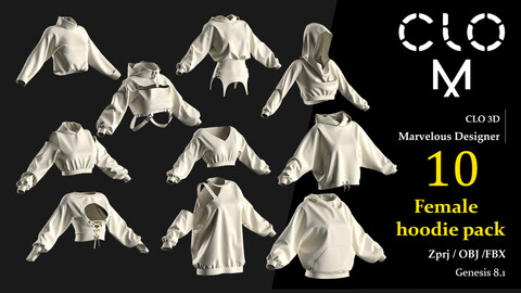 Hoodie pack / Marvelous Designer/Clo3D project file + OBJ, FBX