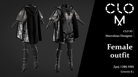 Female outfit / Marvelous Designer/Clo3D project file + OBJ, FBX