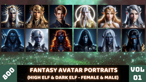 Avatar Pack 1 - 400 Fantasy Avatar Portraits - High Elf & Dark Elf