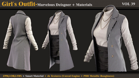 Girl's Outfit- MD/Clo3d + Smart Material + 4K Textures + OBJ + FBX (vol 39)