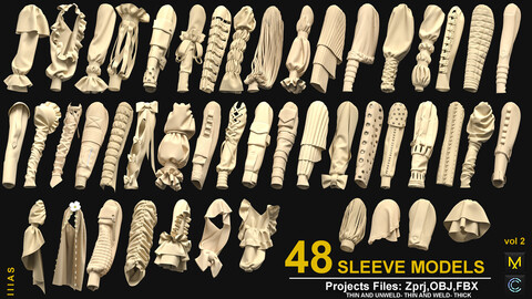 48 SLEEVE MODELS VOL 2 (CLO3D AND MAEVELOUS DESIGNER) ZPRJ, OBJ, FBX