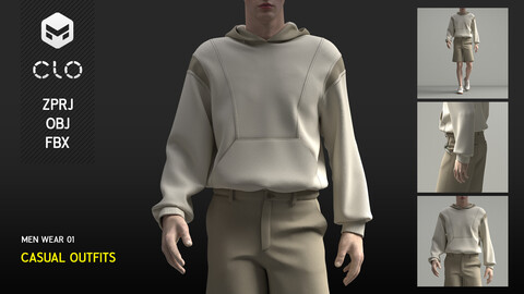 Men's Casual Outfits - Marvelous/CLO Project File + OBJ + FBX