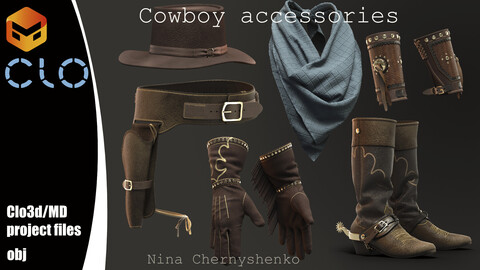 Cowboy accessories. Marvelous Designer/Clo3d project + OBJ.