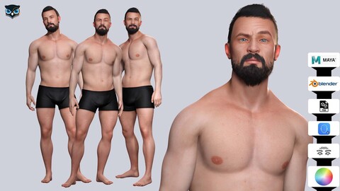 Realistic Athletic body man Low-poly