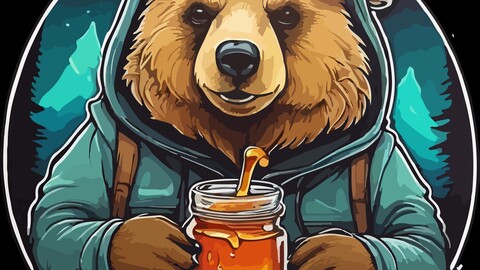 bear in a cup of honey. Bear sticker vector.