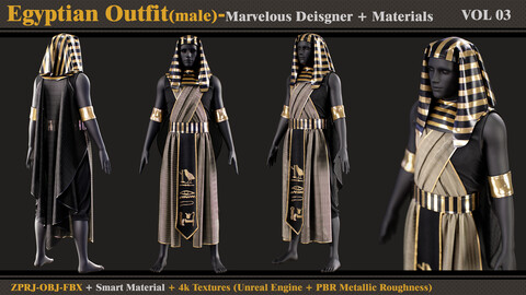 Egyptian Outfit-MD/Clo3d + Smart Material + 4K Textures + OBJ + FBX (vol 03)