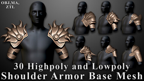 30 Highpoly and Lowpoly Shoulder Armor