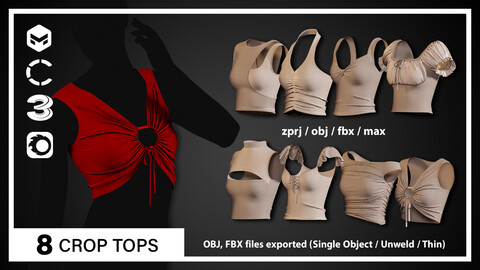 8 CROP TOPS(CLO3D, MD PROJECTS+OBJ+FBX)