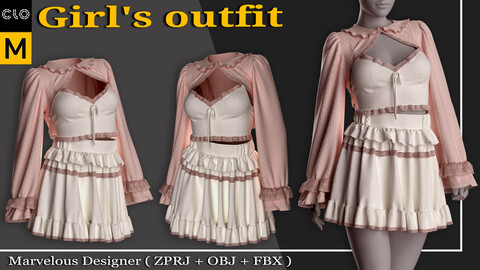 Girl's outfit - Marvelous Designer/Clo3d (ZPRJ) + OBJ + FBX