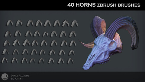 40 Horns IMM Brushes ZBRUSH [NEW] and 40 Geometries {Blender}