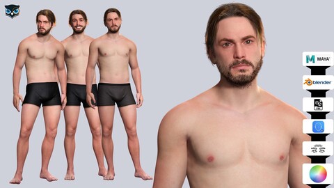 Realistic Body Man Low poly