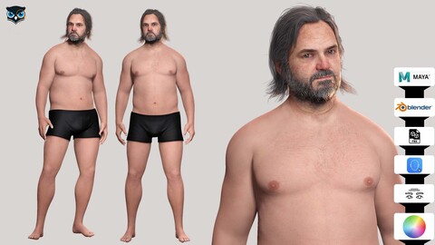 Realistic Fat Old Man Mid Age Low-poly